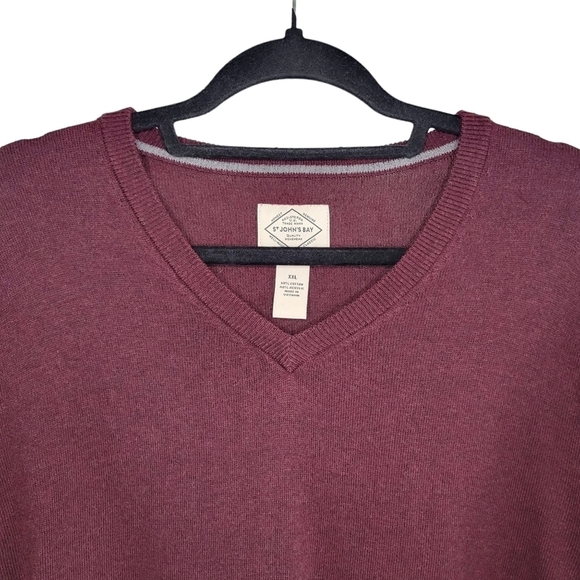St. John's Bay Men's XXL Burgundy Red Lightweight V-Neck Sweater Cotton Blend - Picture 2 of 7